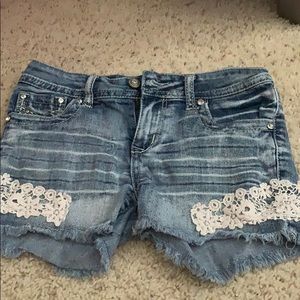 Girls lace denim shorts